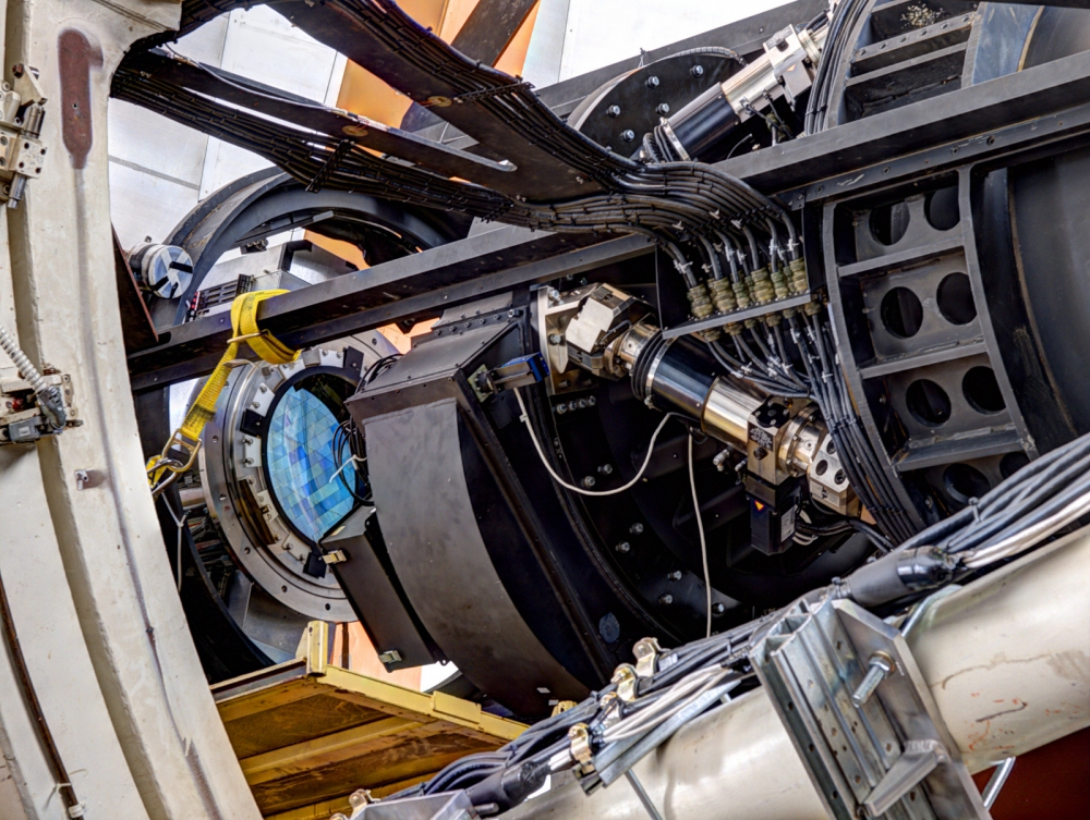 The DECam instrument, shown before it was inserted into the Blanco telescope at the Cerro Tololo Observatory. - Image Credit: noao.edu