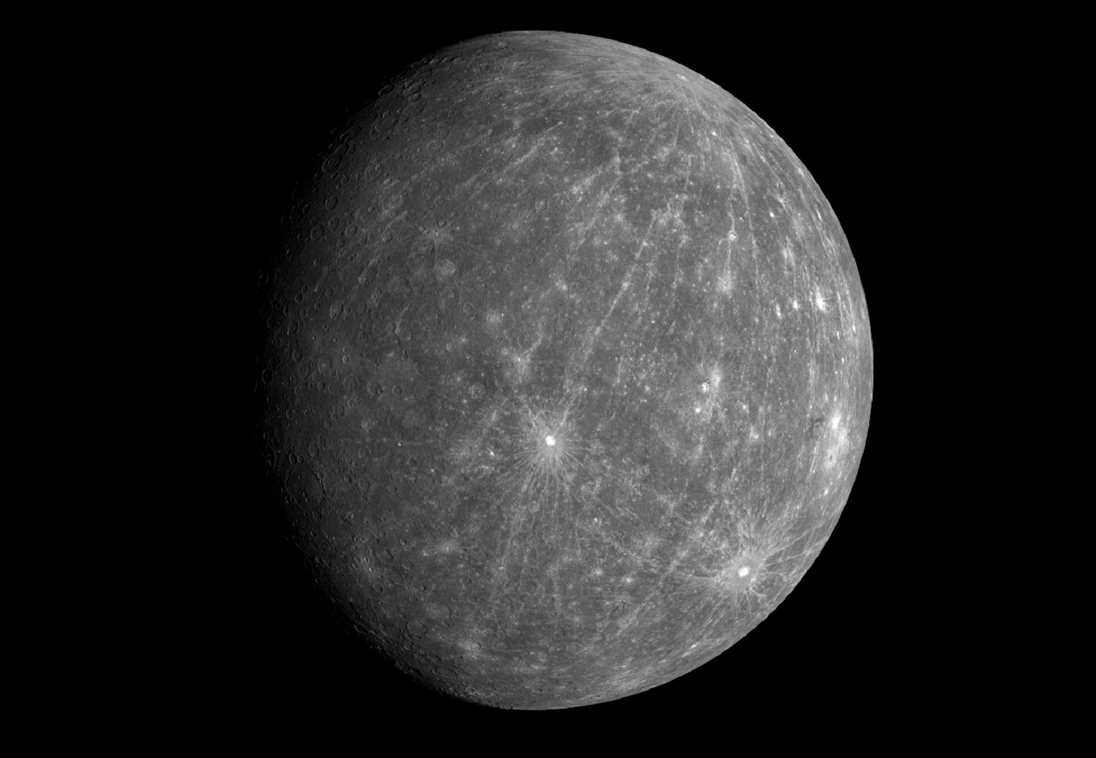 Mercury, as imaged by the MESSENGER spacecraft, revealing parts of the never seen by human eyes. - Image Credit: NASA/Johns Hopkins University Applied Physics Laboratory/Carnegie Institution of Washington