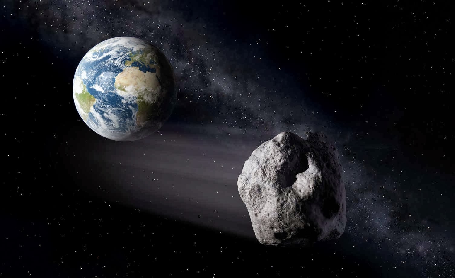 Artist’s impression of a Near-Earth Asteroid passing by Earth. - Image Credit: ESA