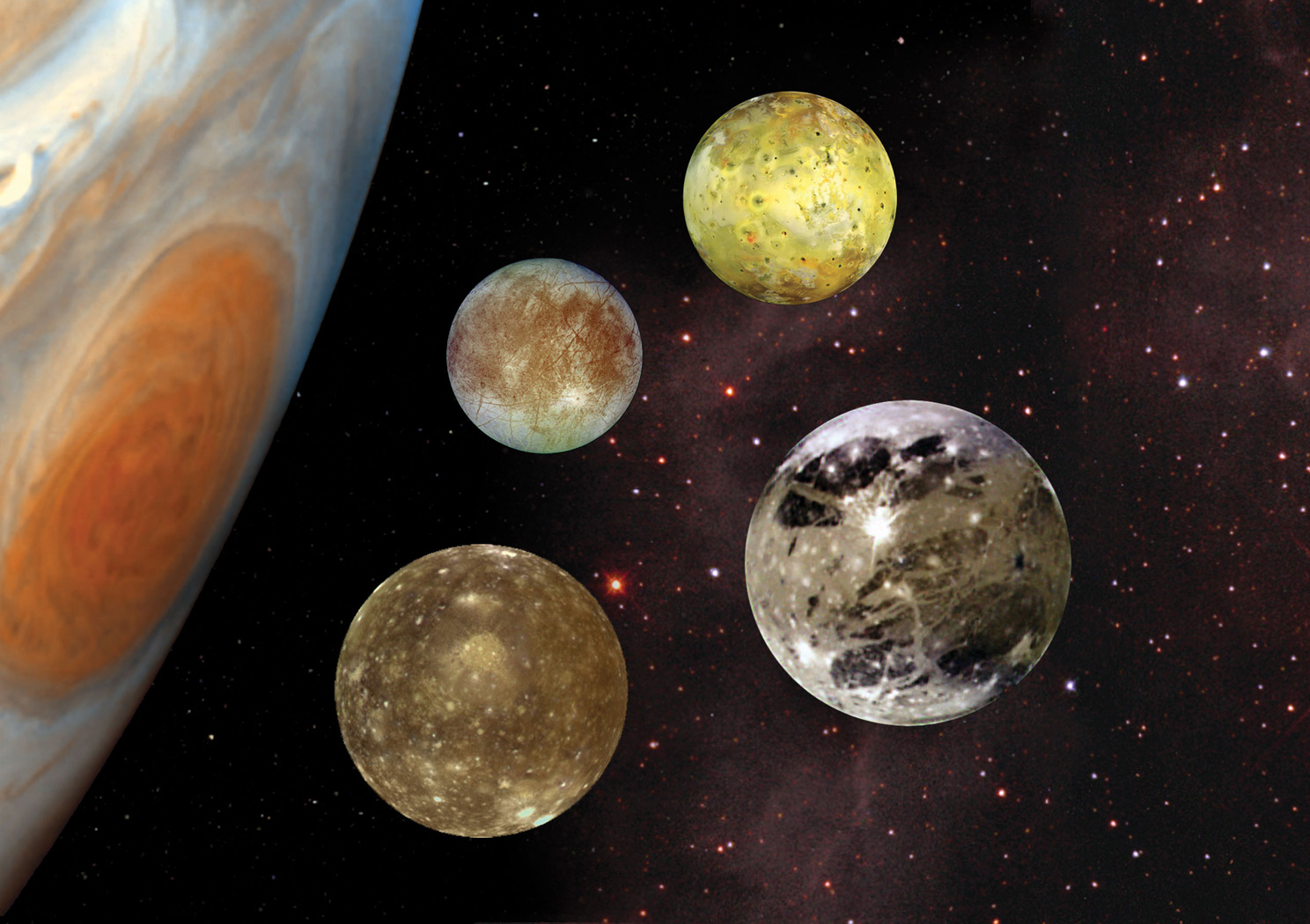 Illustration of Jupiter and the Galilean satellites. - Image Credit: NASA