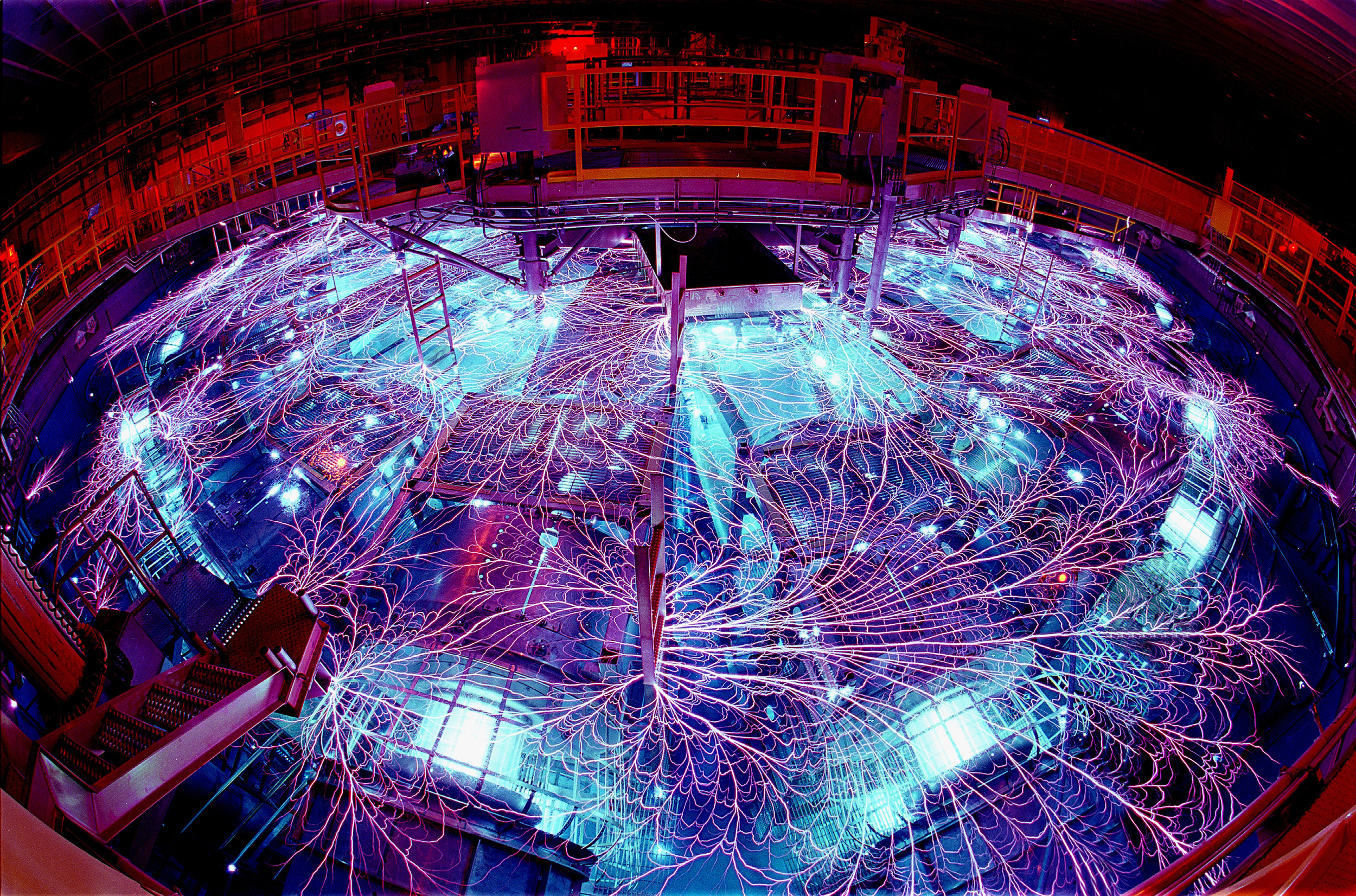 The Z machine, the largest X-ray generator in the world, is located in Albuquerque, New Mexico. As part of the Pulsed Power Program, which started at Sandia National Laboratories in the 1960s, the Z machine concentrates electrical energy and turns it into short pulses of enormous power, which can then be used to generate X-rays and gamma rays. Click on the image for a full size version. - Image Credit: Randy Montoya/Sandia National Laboratories
