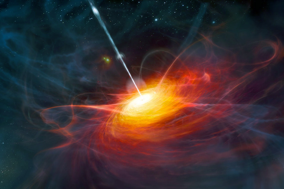 Artist’s interpretation of ULAS J1120+0641, a very distant quasar. – Image Credit: ESO/M. Kornmesser