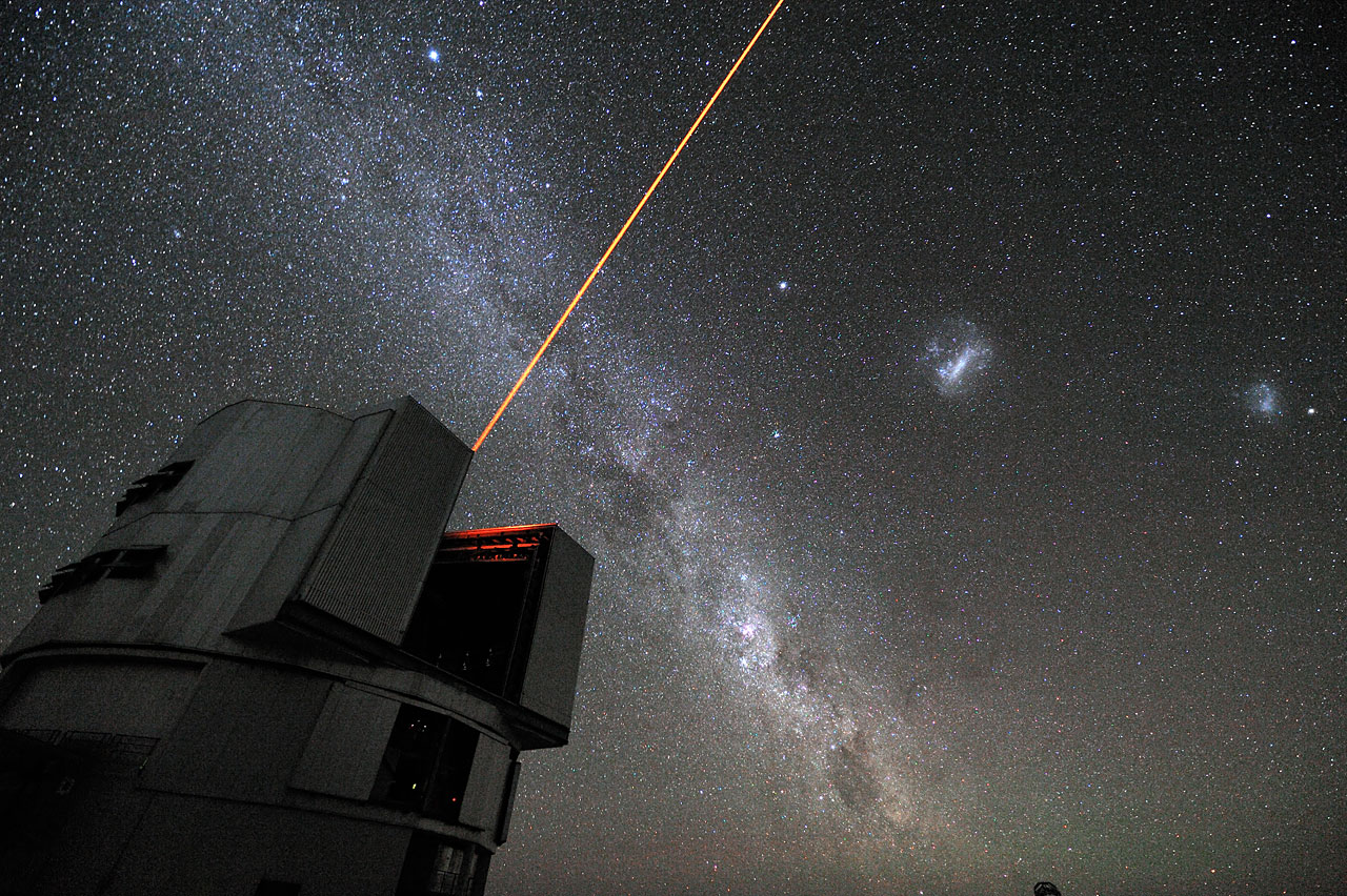 A laser beam launched from the Very Large Telescope (VLT) at the ESO’s La Silla Observatory in Chile. - Image Credit: ESO