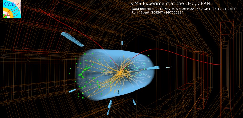 Muons, a type of lepton, shown being produced by the Large Hadron Collider. – Image Credit: CERN