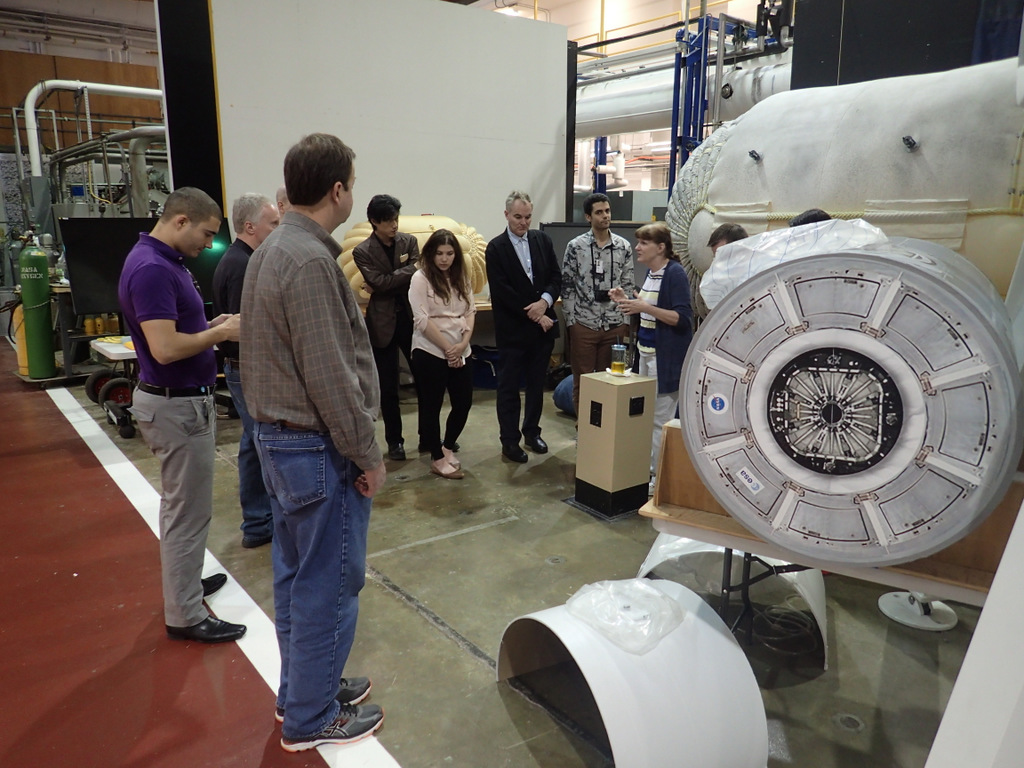 Team members of the Ice Home Feasibility Study discuss past and present technology development efforts in inflatable structures at NASA’s Langley Research Center. - Image Credits: Courtesy of Kevin Kempton/NASA.