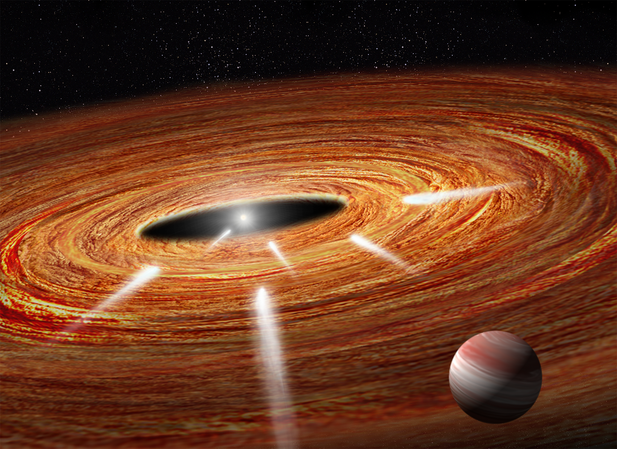 Artist's impression of comets plunging into the star HD 172555, which was observed using the Hubble Space Telescope - Image Credit: NASA, ESA, A. Feild and G. Bacon (STScI)