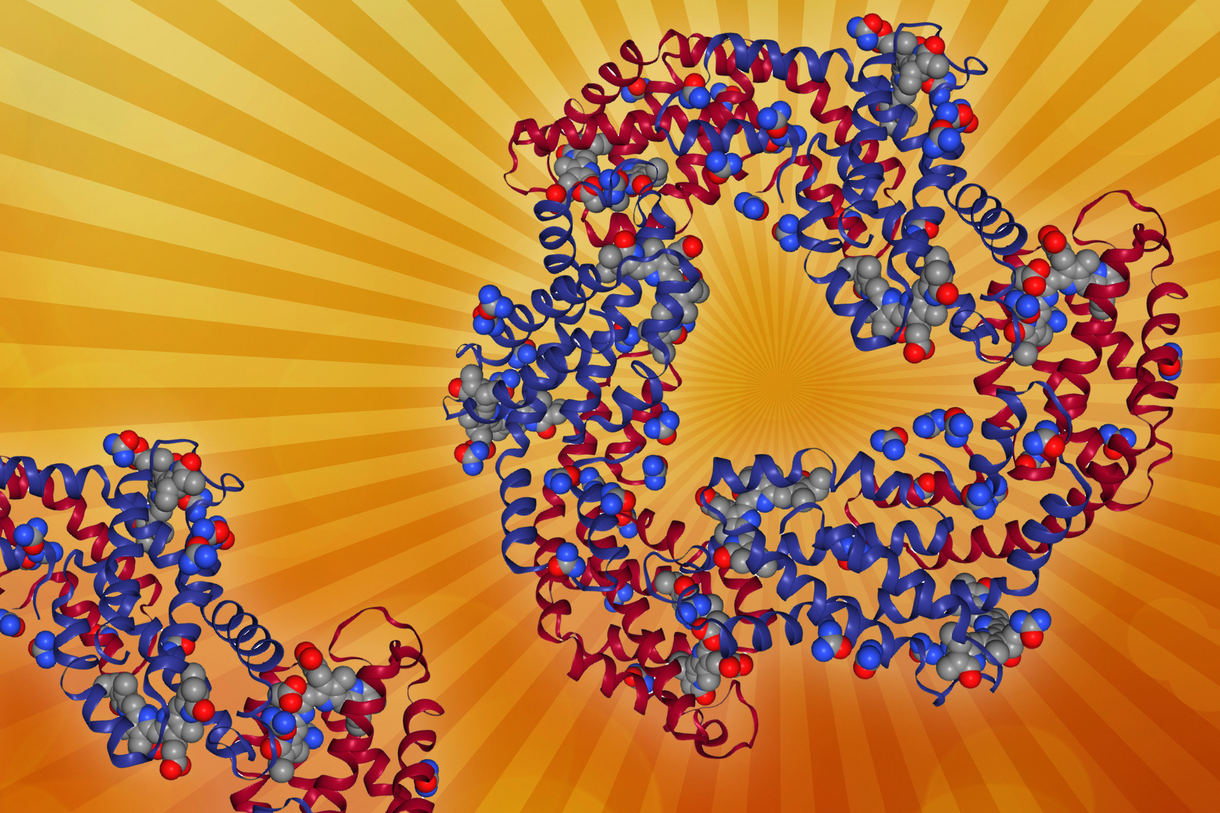 This photosynthetic antenna consists of several pigments, which collect light energy, and their associated proteins. - Image courtesy of the researchers (edited by MIT News)