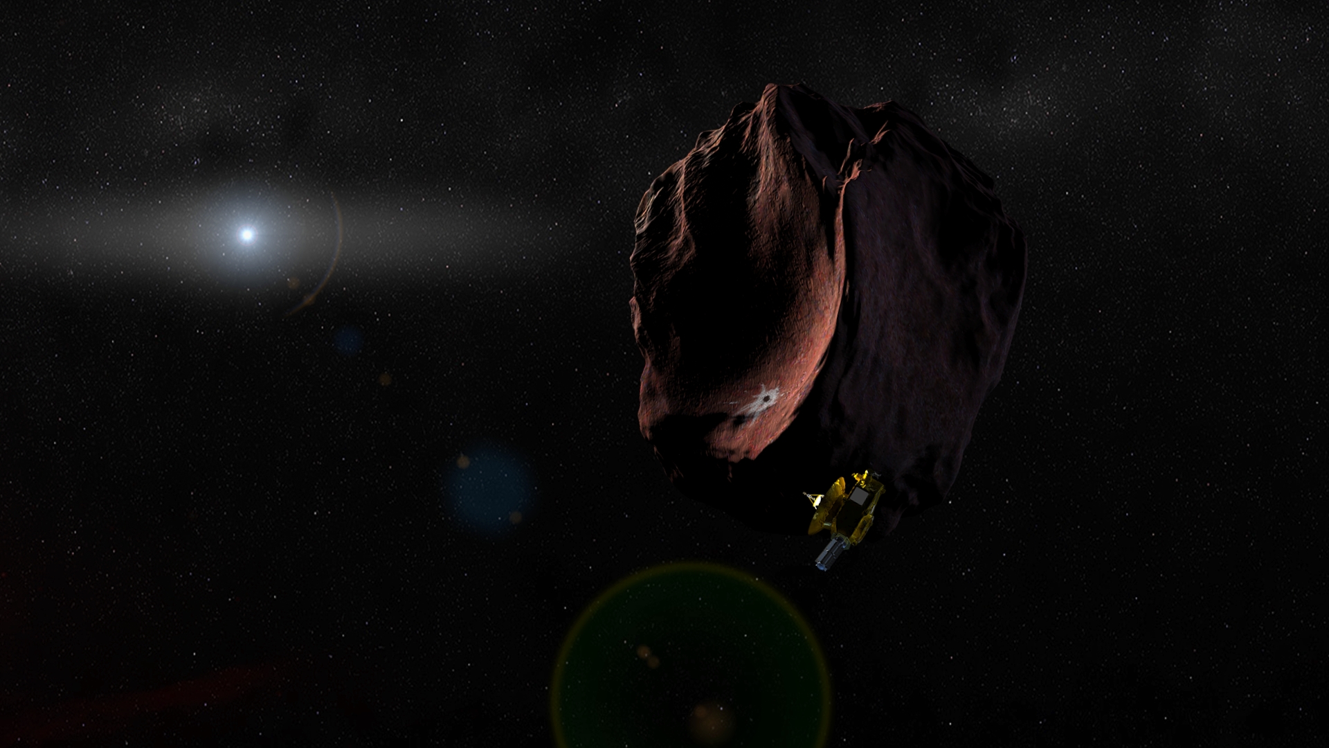 Artist’s concept of the New Horizons spacecraft encountering a Kuiper Belt object, part of an extended mission after the spacecraft’s July 2015 Pluto flyby. - Image Credits: NASA/JHUAPL/SwRI