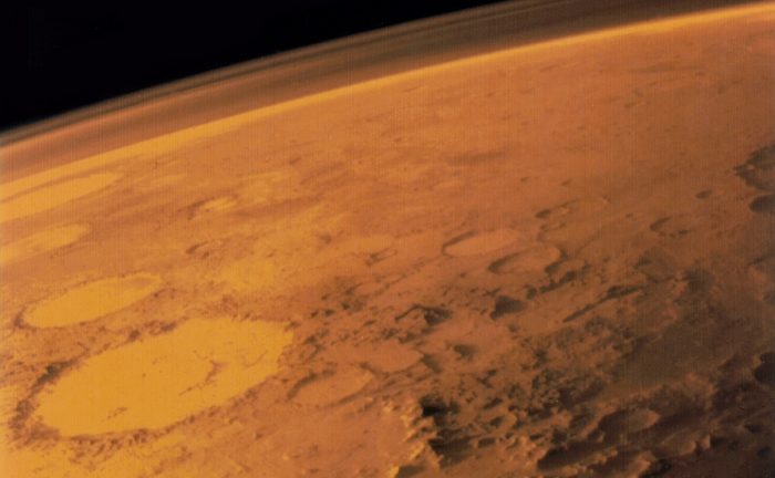 Image taken by the Viking 1 orbiter in June 1976, showing Mars thin atmosphere and dusty, red surface. - Image Credits: NASA/Viking 1