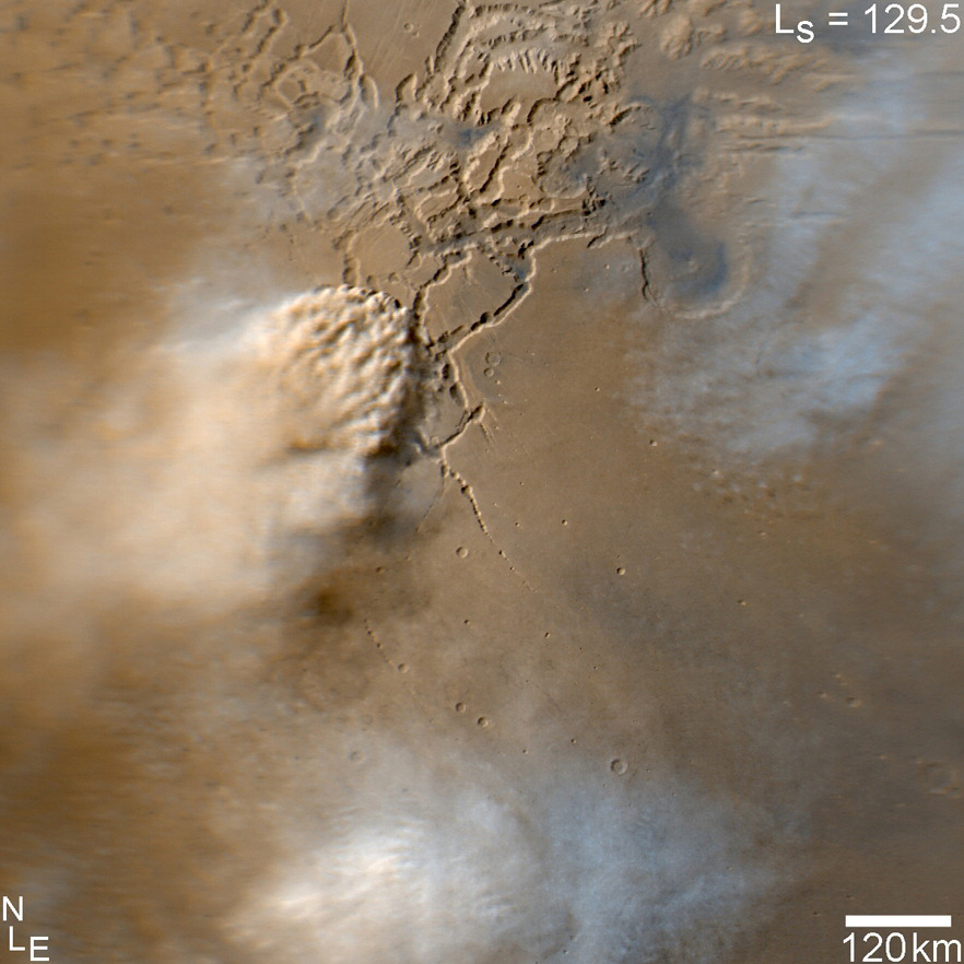 Image capturing an active dust storm on Mars. - Image credits: NASA/JPL-Caltech/MSSS