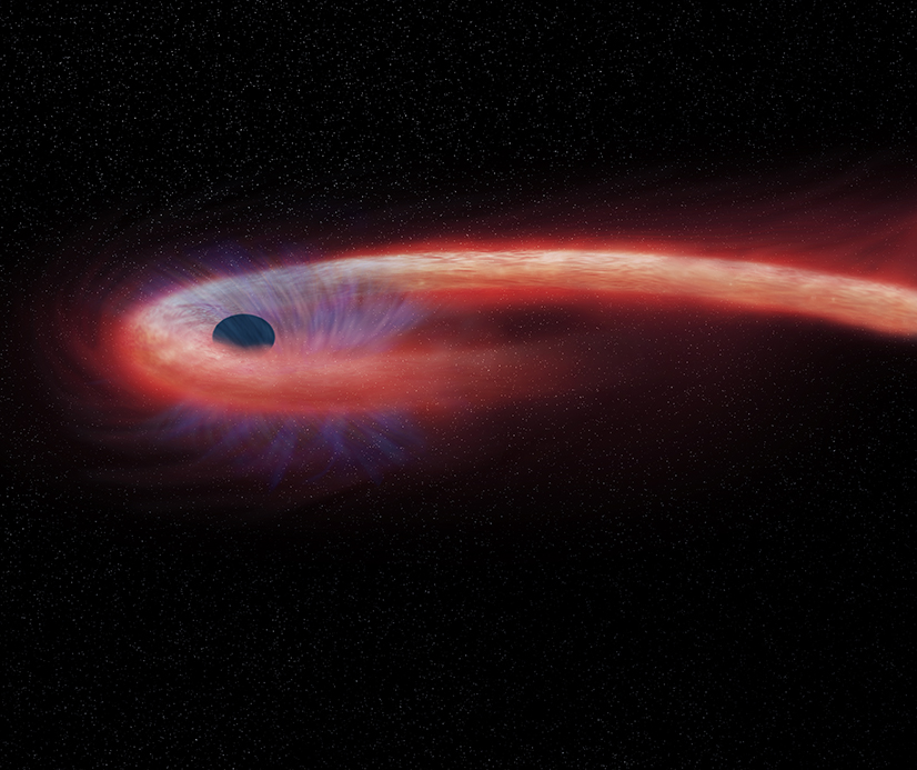 This artist’s illustration depicts what astronomers call a “tidal disruption event,” or TDE, when an object such as a star wanders too close to a black hole and is destroyed by tidal forces generated from the black hole’s intense gravitational forces. – Image Credit: NASA/CXC/M.Weiss.