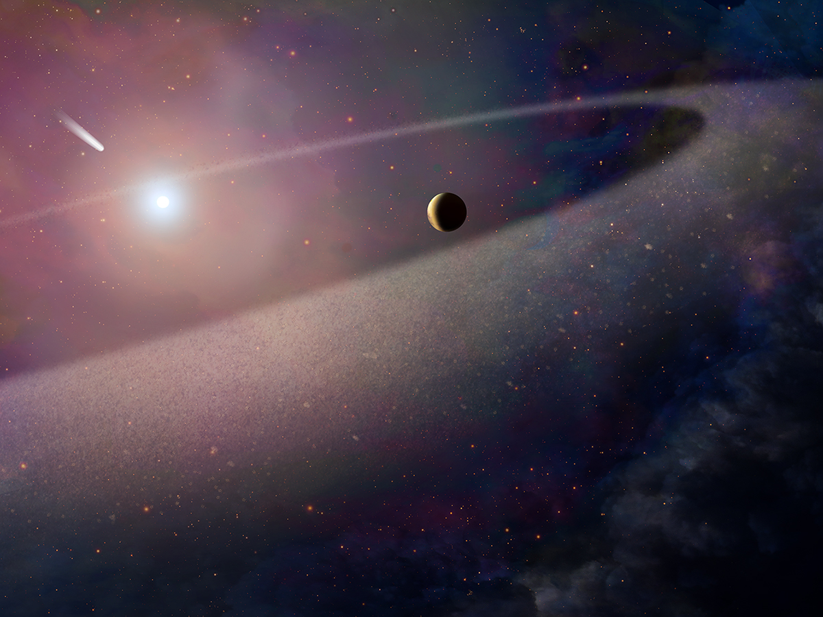 This artist's concept shows a massive, comet-like object falling toward a white dwarf. - Illustration: NASA, ESA, and Z. Levy (STScI); Science: NASA, ESA, and S. Xu (European Southern Observatory)