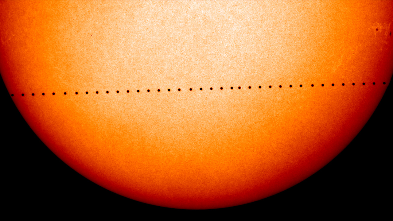 A timelapse of Mercury transiting across the face of the Sun. - Image Credit: NASA