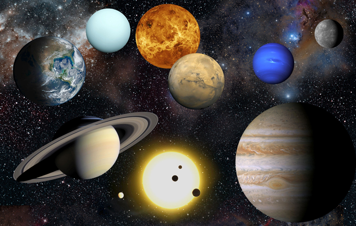 Artist’s impression of the planets in our solar system, along with the Sun (at bottom). - Image Credit: NASA