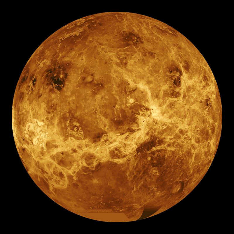 A radar view of Venus taken by the Magellan spacecraft, with some gaps filled in by the Pioneer Venus orbiter. - Image Credit: NASA/JPL