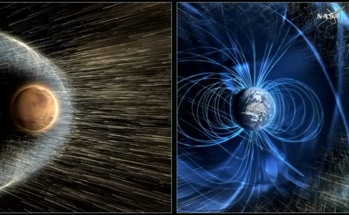 At one time, Mars had a magnetic field similar to Earth, which prevented its atmosphere from being stripped away. - Image Credit: NASA