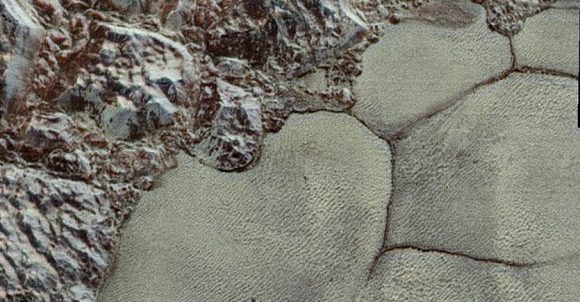 This image from New Horizons shows the true nature of Pluto. What for a long time was just a blurry, round, blob in space, was revealed as a geologically active planet with a seasonal atmosphere. - Image Credit: NASA/JPL/New Horizons