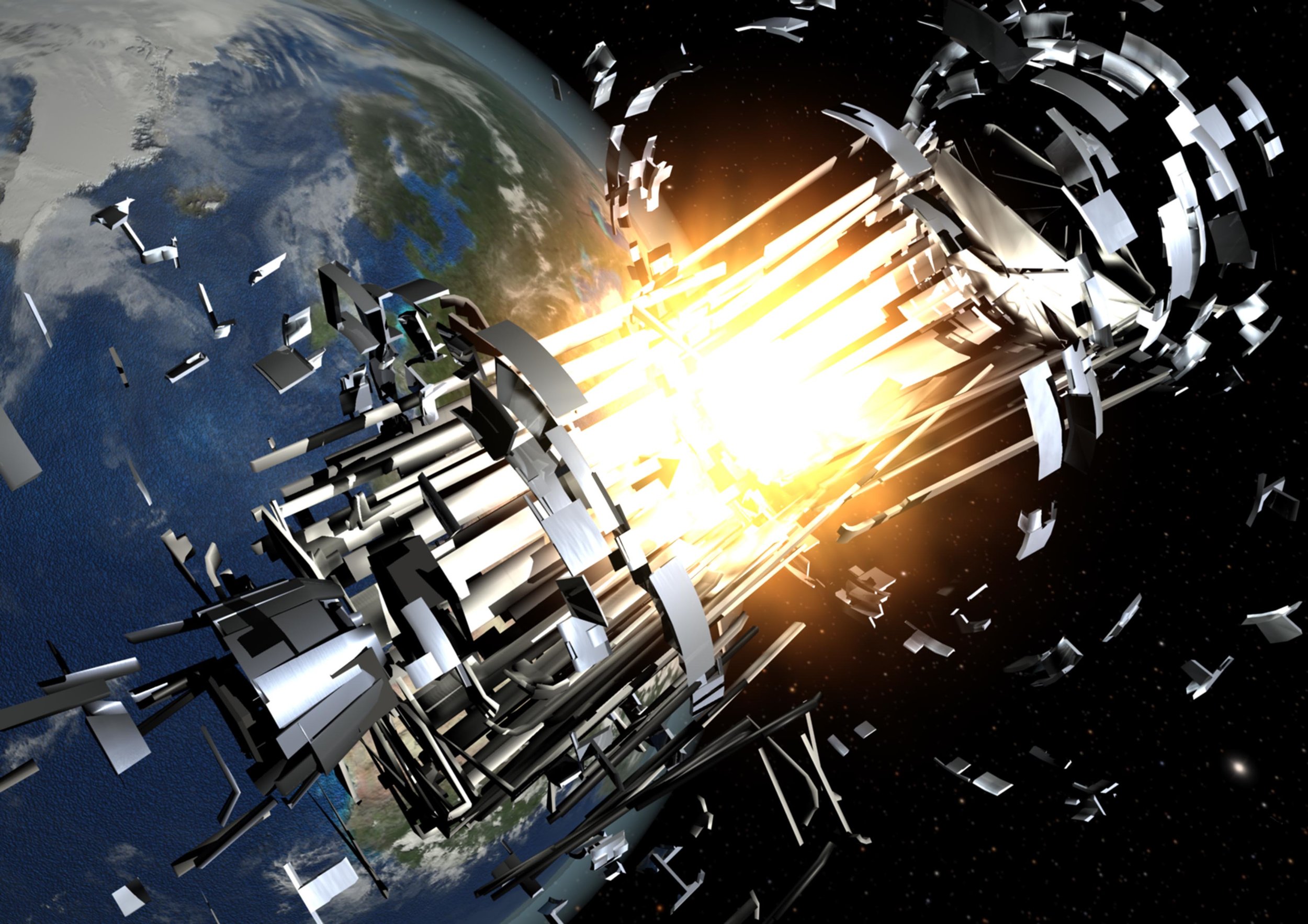 Sources of space debris include explosions of rocket bodies. - Image Credit: ESA