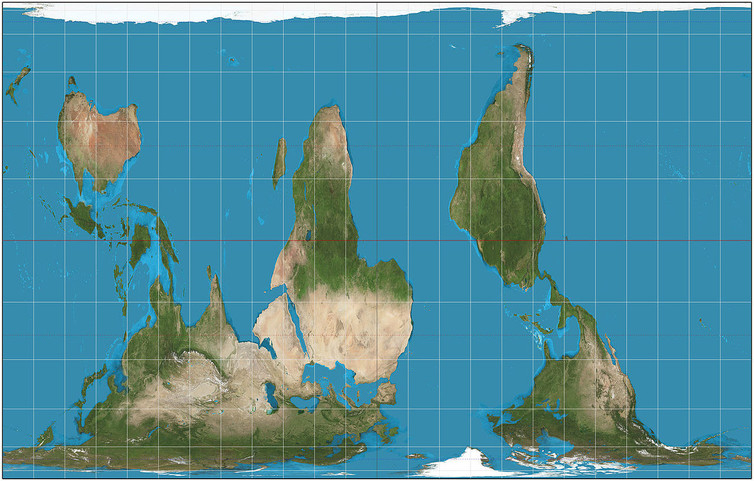 South-up Peters projection. - Image Credit: Daniel R. Strebe, CC BY-SA
