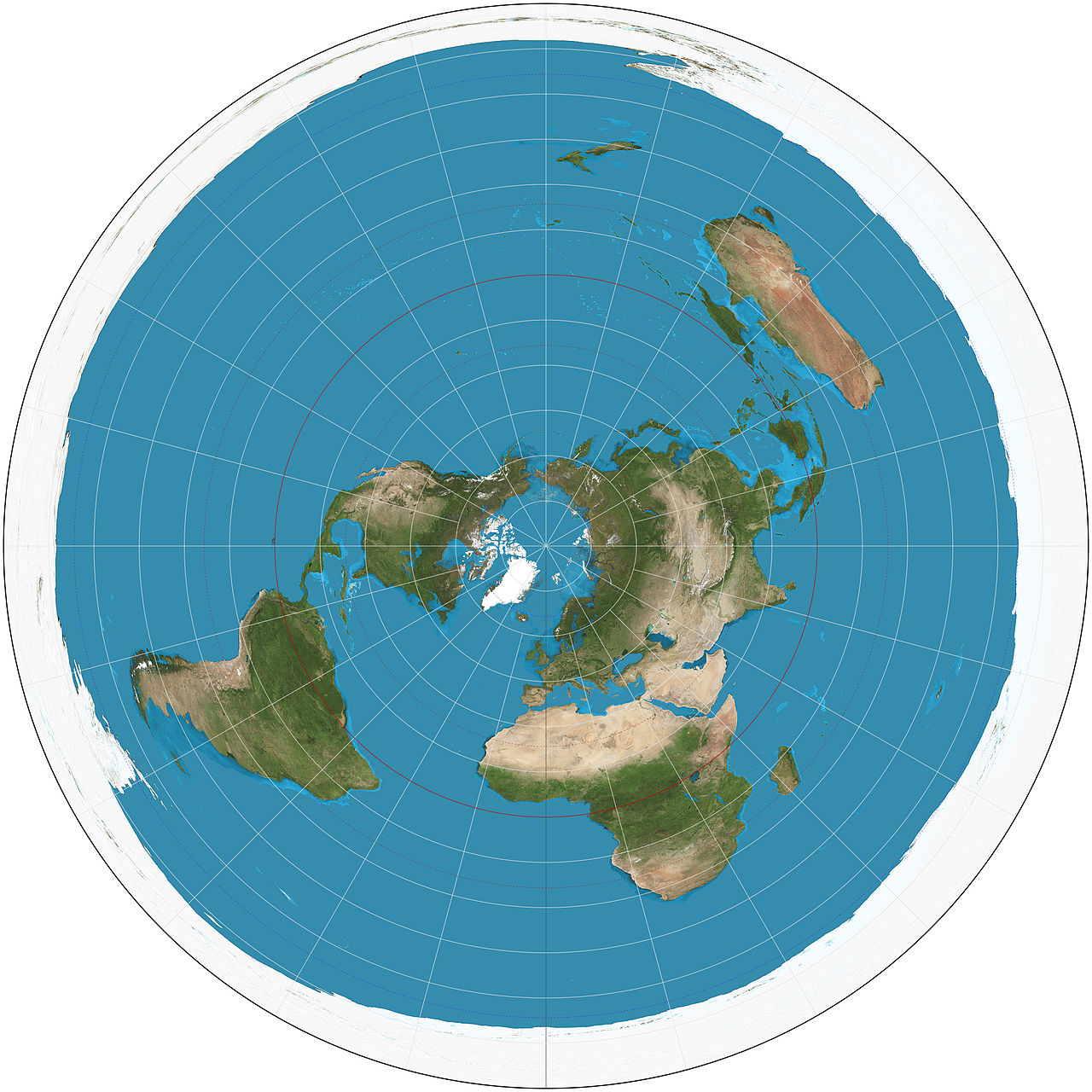 Azimuthal equidistant projection. - Image Credit: Daniel R. Strebe, CC BY-SA