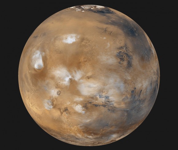Mars, as photographed with the Mars Global Surveyor, is identified with the Roman god of war. - Image Credit: NASA