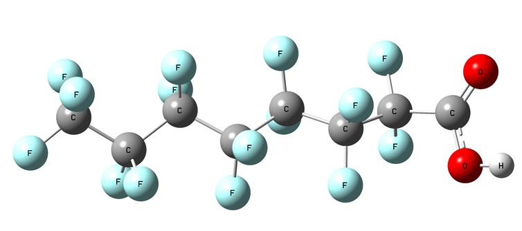 Perfluorooctanoic acid (PFOA), one of many PFAS molecules. - Image Credit: Jens Blotevogel, Author provided