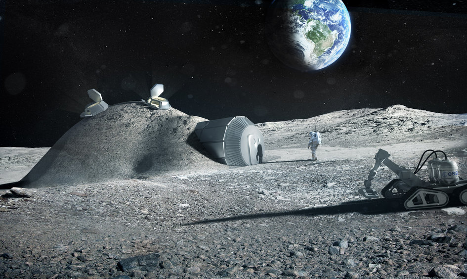 Artist’s impression of a lunar base created with 3-d printing techniques. - Image Credits: ESA/Foster + Partners