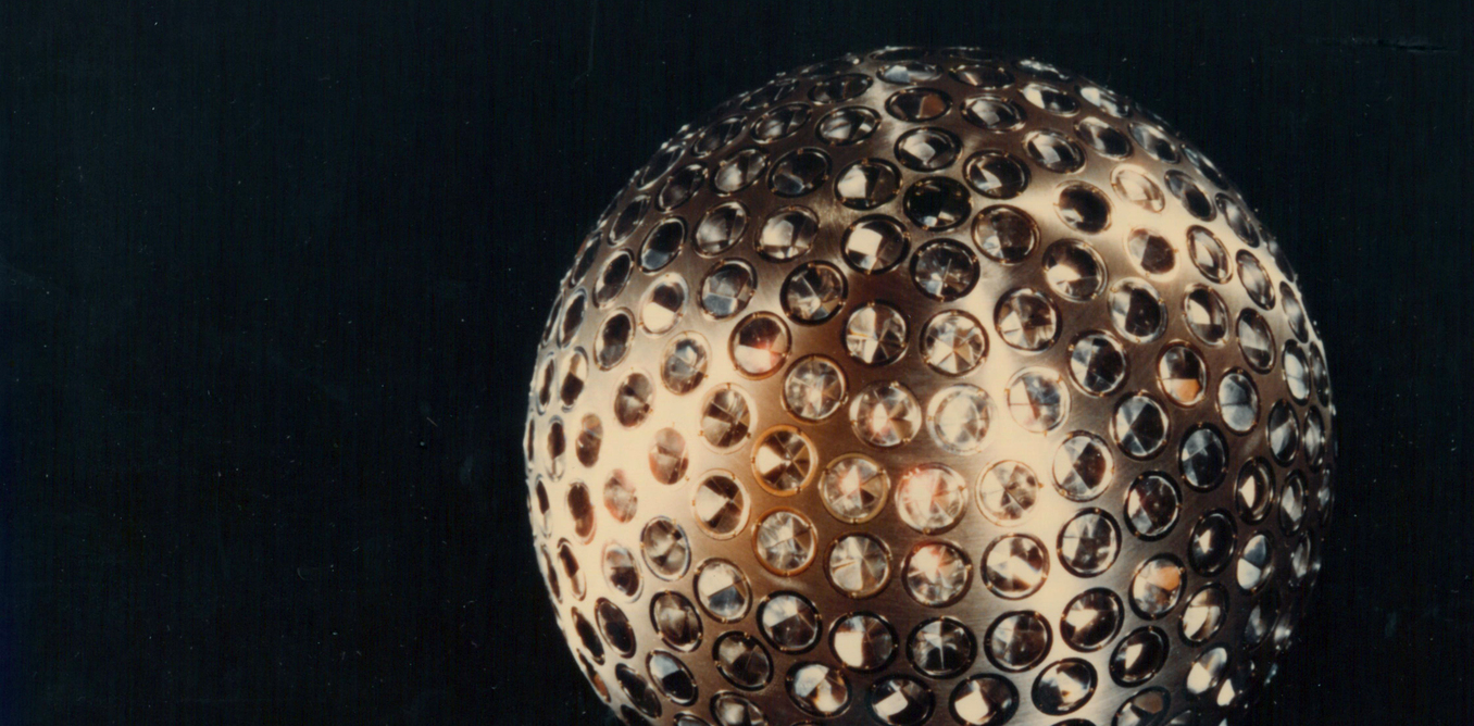 A scale model of one of the two LAGEOS satellites. - Image Credit: NASA's Goddard Space Flight Center