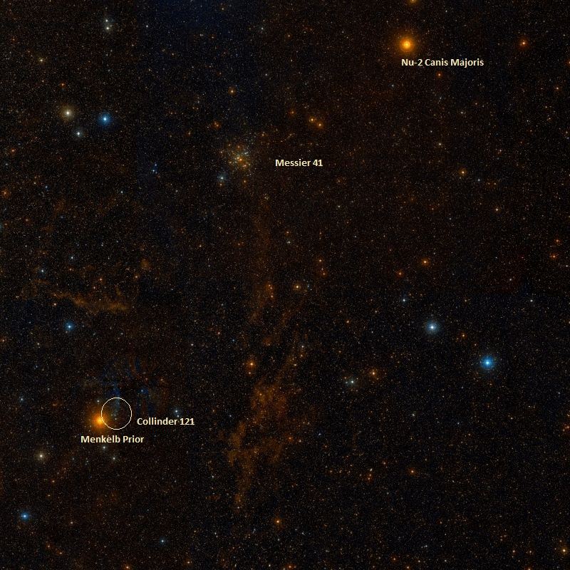 Messier 41 and Collinder 121. - Image Credit: Wikisky