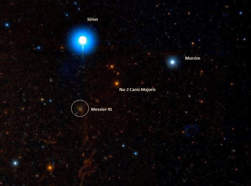 Messier 41 and Sirius. - Image Credit: Wikisky