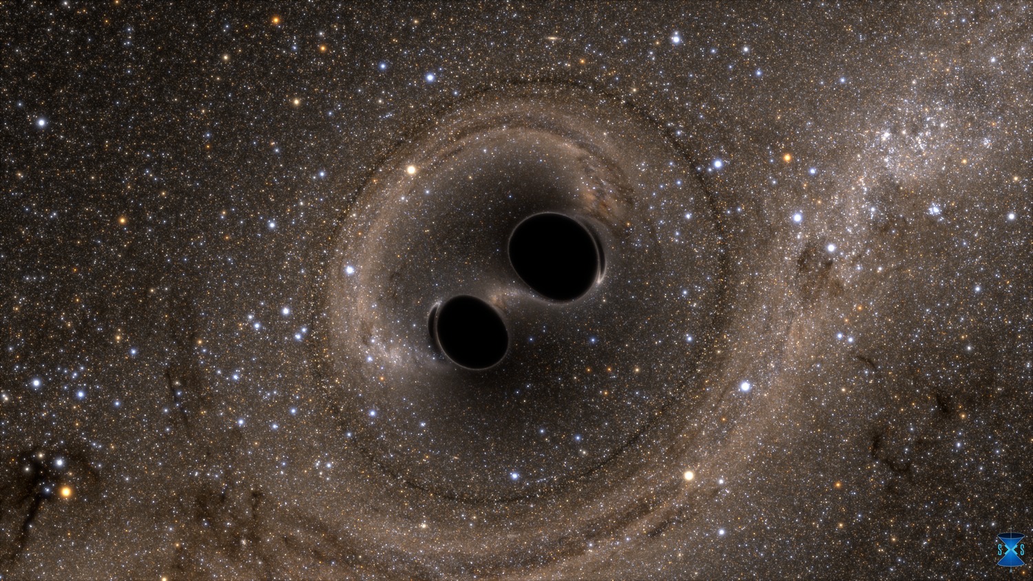 When black holes collide, gravitational waves are created in space itself (image is a computer simulation). - Image Credit: The SXS (Simulating eXtreme Spacetimes) Project