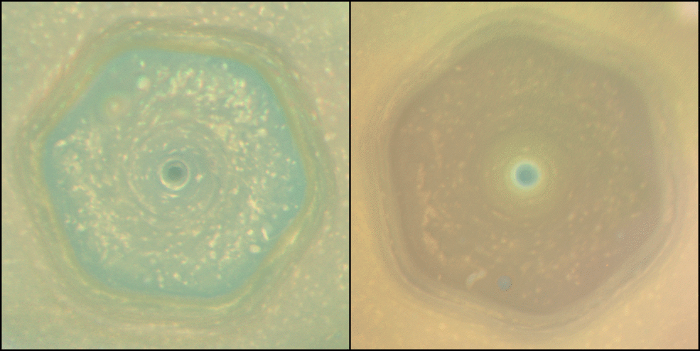 These natural color views from Cassini show how the color of Saturn’s north-polar region changed between June 2013 and April 2017, as the northern hemisphere headed toward summer solstice. Image Credits: NASA/JPL-Caltech/SSI/Hampton Univ.