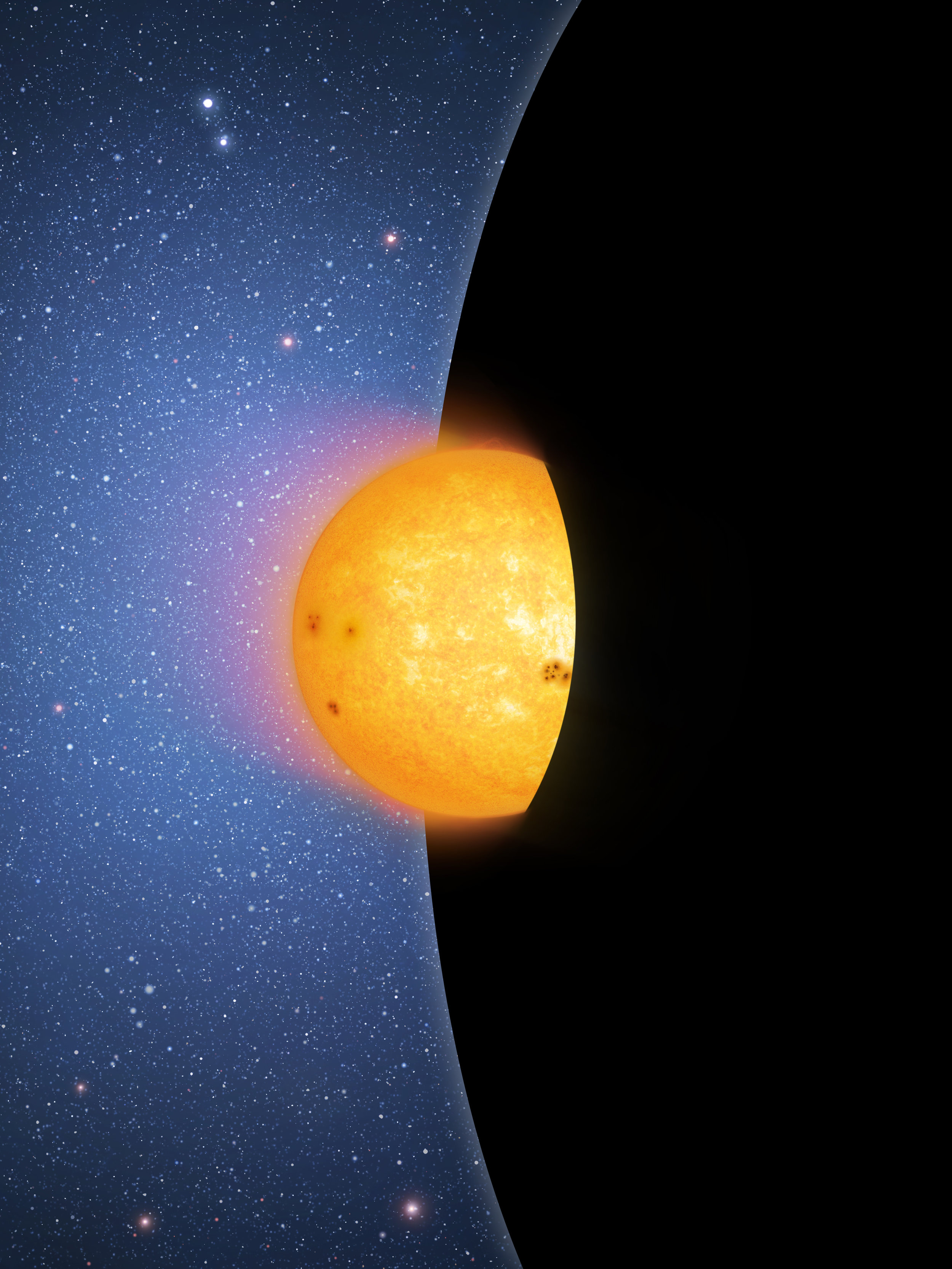This artist's impression shows a star crossing the event horizon of a supermassive black hole located in the center of a galaxy. The black hole is so large and massive that tidal effects on the star are negligible, and the star is swallowed whole. The effects of gravitational lensing distorting the light of the star are not shown here. - Image Credit: Mark A. Garlick/CfA