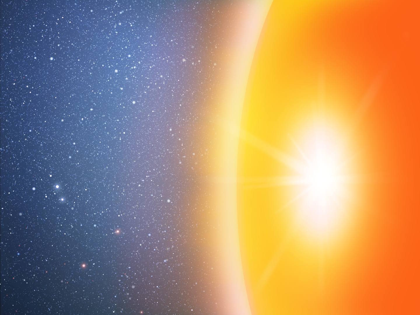 In this second artist's impression a huge sphere in the center of a galaxy is shown after a star has collided with it. Enormous amounts of heat and a dramatic increase in the brightness of the sphere are generated by this event. The lack of observation of such flares from the center of galaxies means that this hypothetical scenario is almost completely ruled out. - Image Credit: Mark A. Garlick/CfA