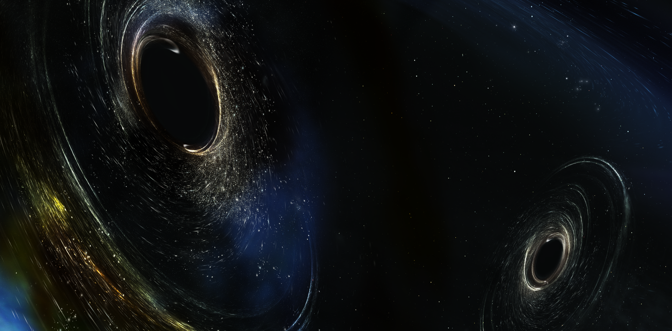 Artist’s conception of two merging black holes, spinning in a nonaligned fashion. - Image Credit: LIGO/Caltech/MIT/Sonoma State (Aurore Simonnet), CC BY-ND