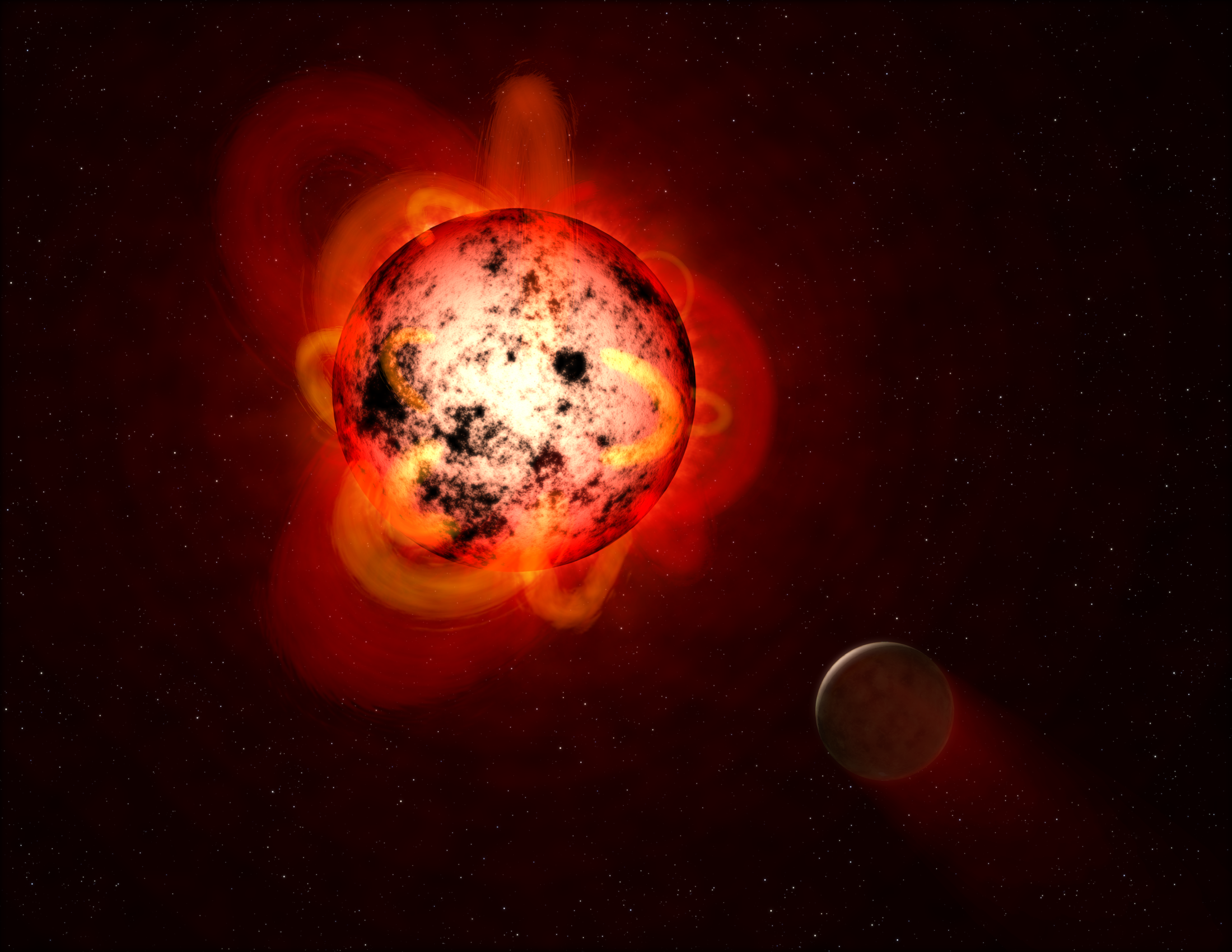 This illustration shows a red dwarf star orbited by a hypothetical exoplanet. - Image Credits: NASA/ESA/G. Bacon (STScI)