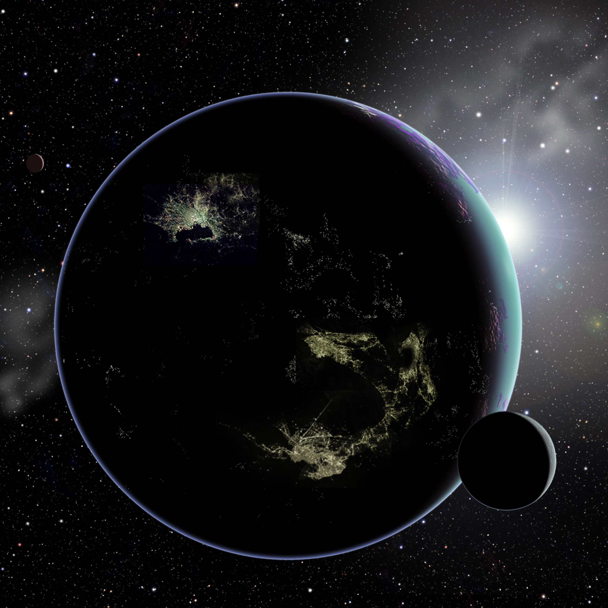 Artist’s conception of city lights on an alien planet. - Image Credit: David A. Aguilar (CfA)