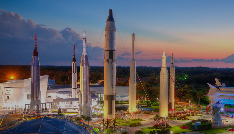 The Kennedy Space Center’s Rocket Garden at sunset. - Image Credit: NASA