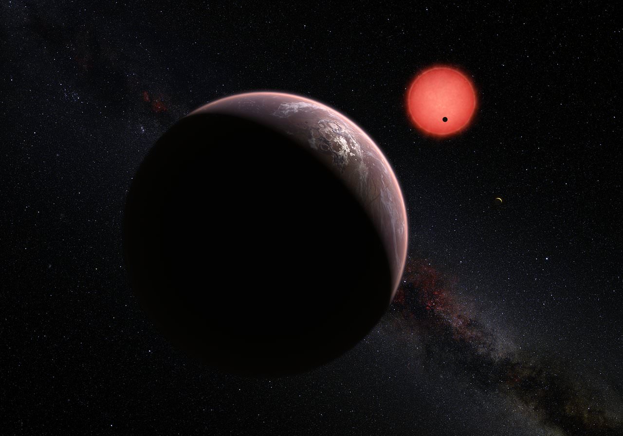Artist's impression of a potentially-habitable exoplanet orbiting an ultracool red dwarf star - Image Credit: ESO/M. Kornmesser/N. Risinger