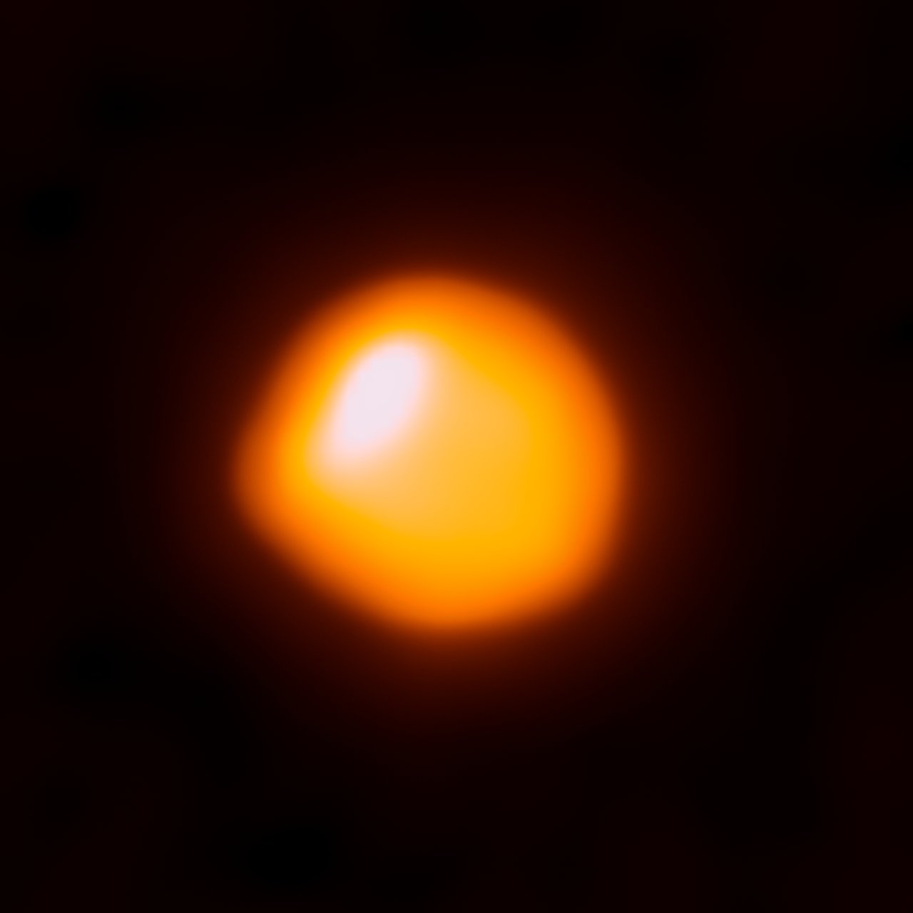 This orange blob shows the nearby star Betelgeuse, as seen by the Atacama Large Millimeter/submillimeter Array - Image Credit: (ALMA). ALMA/ESO/NRAO
