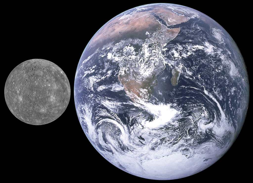 Mercury and Earth, size comparison. - Image Credit: NASA / APL (from MESSENGER)