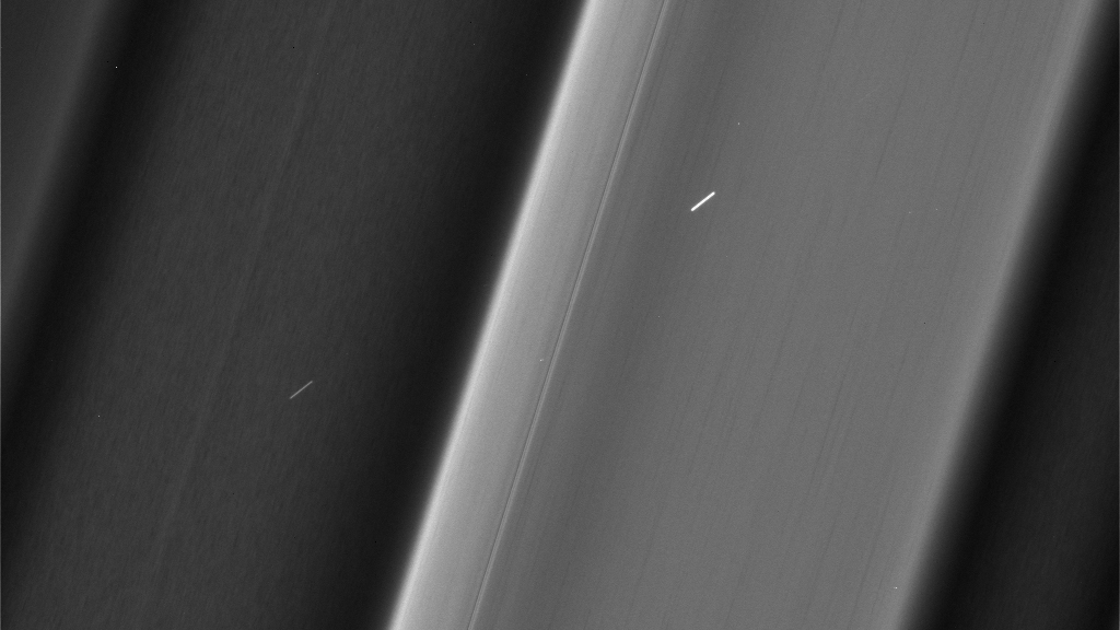 Recent images of features in Saturn's C ring called "plateaus" reveal a streaky texture that is very different from the textures of the regions around them. - Image Credits: NASA/JPL-Caltech/Space Science Institute