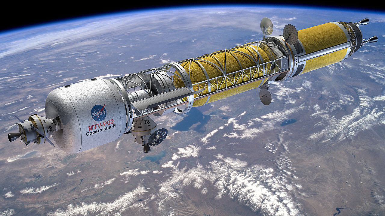 Artist’s concept of a Bimodal Nuclear Thermal Rocket in Low Earth Orbit. - Image Credit: NASA