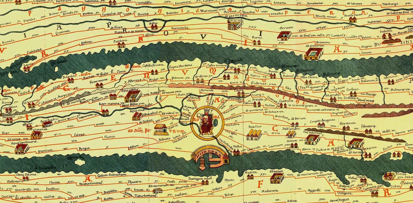 The Peutinger Table. Reproduction by Conradi Millieri - Ulrich Harsch Bibliotheca Augustana. = Image Credit: WikimediaCommons