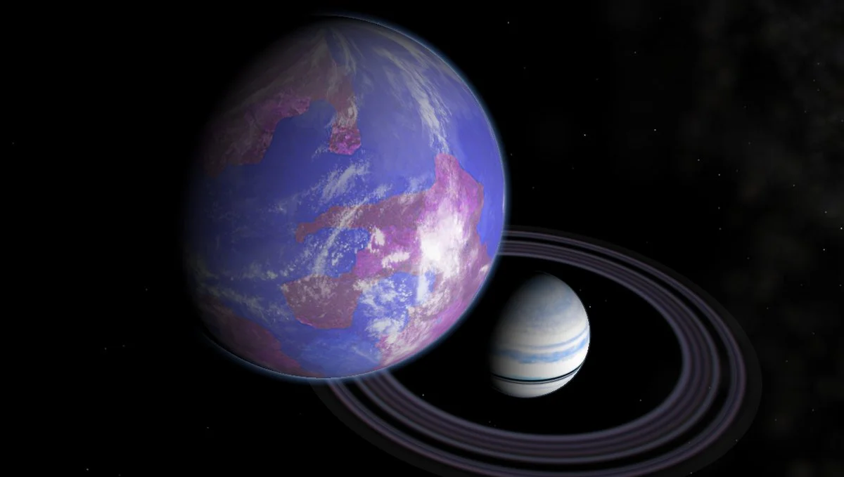 Artist's impression of a hypothetical Earth-like moon around a Saturn-like exoplanet. Image Crecit: Frizaven via Wikimedia Commons