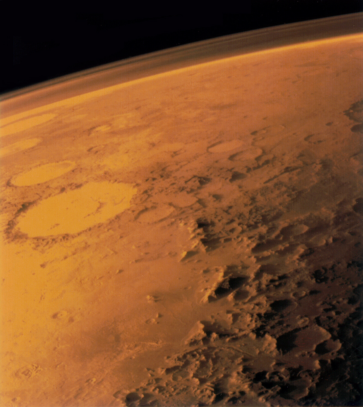 Viking 1 orbiter image shows the thin atmosphere of Mars. - Image Credit NASA via Wikimedia Commons