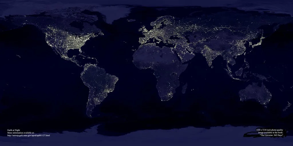 The effects of light pollution across the globe, as seen from space. - Image Credit: NASA