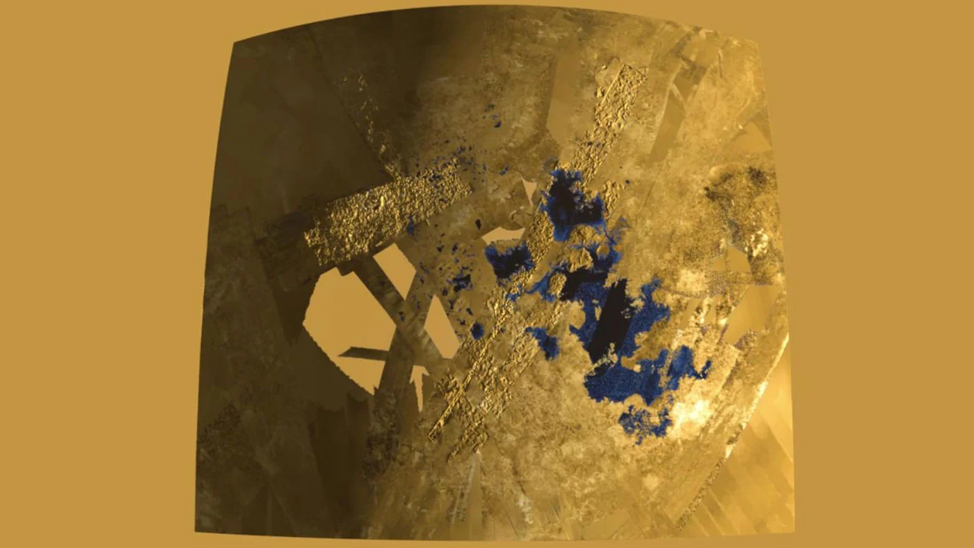 Titan is the only world in our solar system other than Earth that has stable liquid on its surface. The liquid in Titan's lakes and seas is mostly methane and ethane. - Image Credits: NASA/JPL-Caltech/ASI/USGS