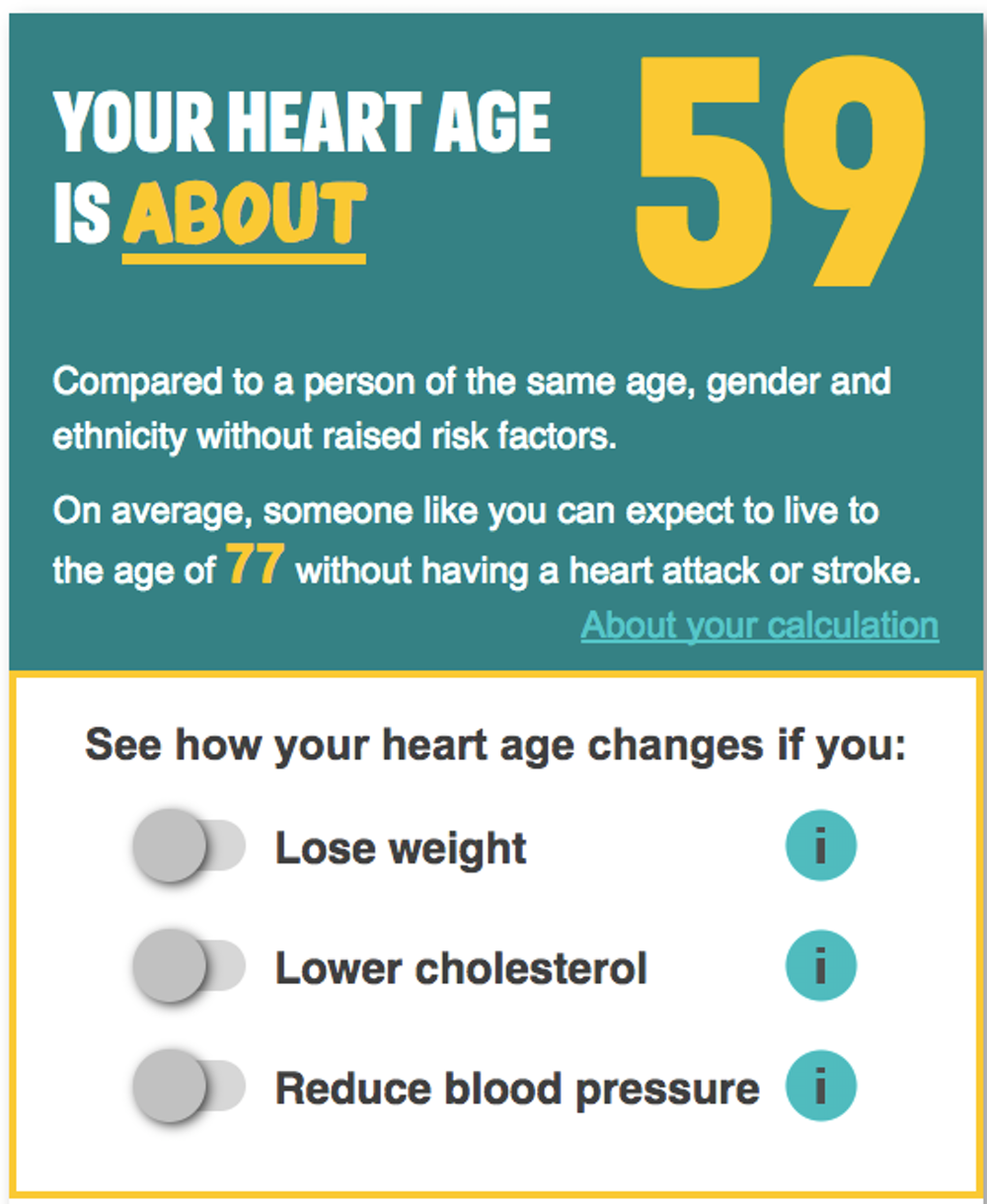 The NHS’s What’s your heart age? calculator (screenshot) - Image Credit: NHS Health Check