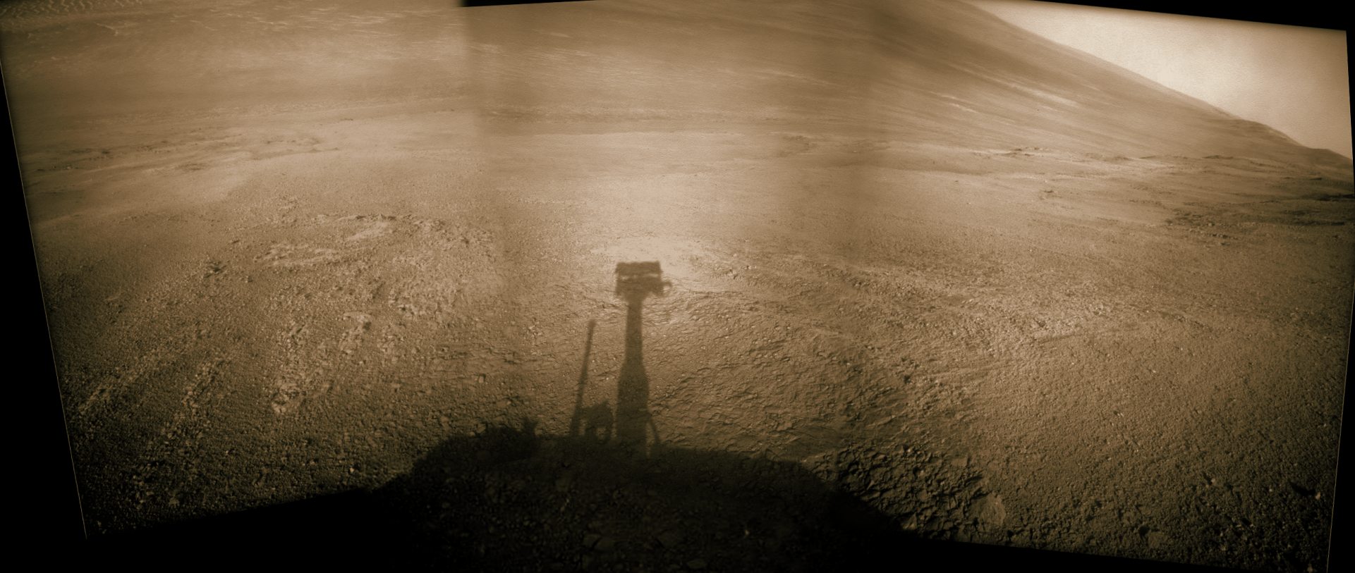 Mosaic view looking down from inside the upper end of “Perseverance Valley” on the inner slope of Endeavour Crater’s western rim. - Image Credit: NASA/JPL/Cornell/Marco Di Lorenzo/Ken Kremer/kenkremer.com
